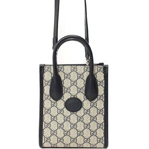 Gucci Interlocking G Tote Bag GG Supreme canvas leather Beige Blue